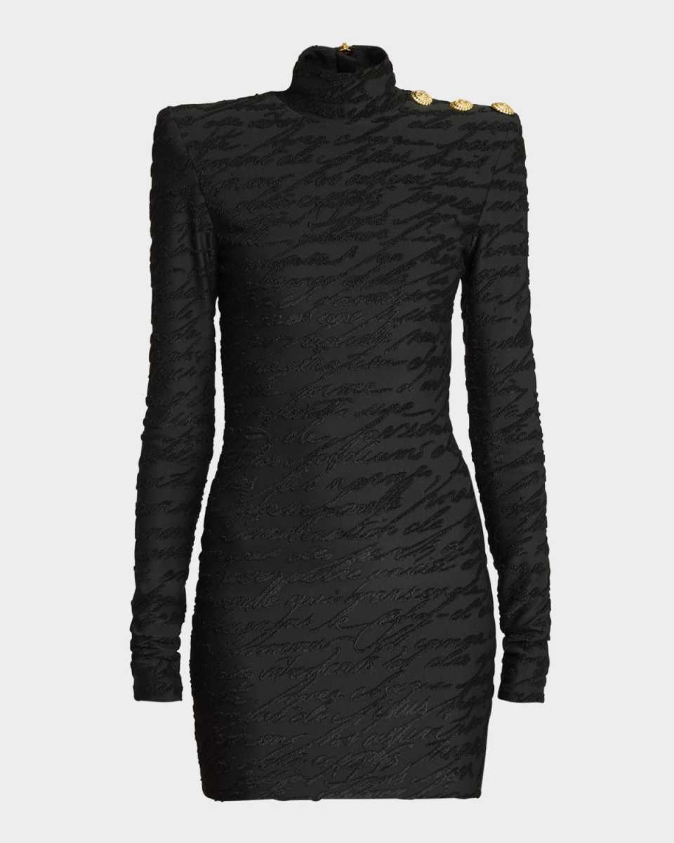 High Neck Body-Con Mini Dress with Shoulder Buttons